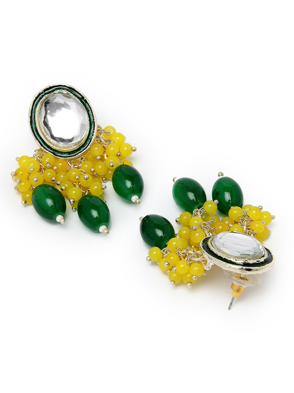 Studio Sukkhi Decorative Gold Plated Yellow & Green Faux Beaded And Kundan Studded Meenakari Drop Earrings For Women And Girls E105755