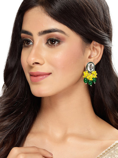 Studio Sukkhi Decorative Gold Plated Yellow & Green Faux Beaded And Kundan Studded Meenakari Drop Earrings For Women And Girls E105755