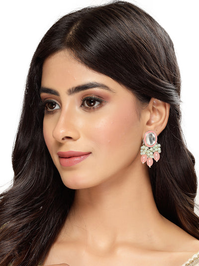 Studio Sukkhi Stylish Gold Plated Pink & White Faux Beaded And Kundan Studded Meenakari Drop Earrings For Women And Girls E105756