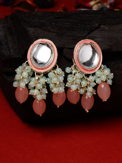 Studio Sukkhi Stylish Gold Plated Pink & White Faux Beaded And Kundan Studded Meenakari Drop Earrings For Women And Girls E105756
