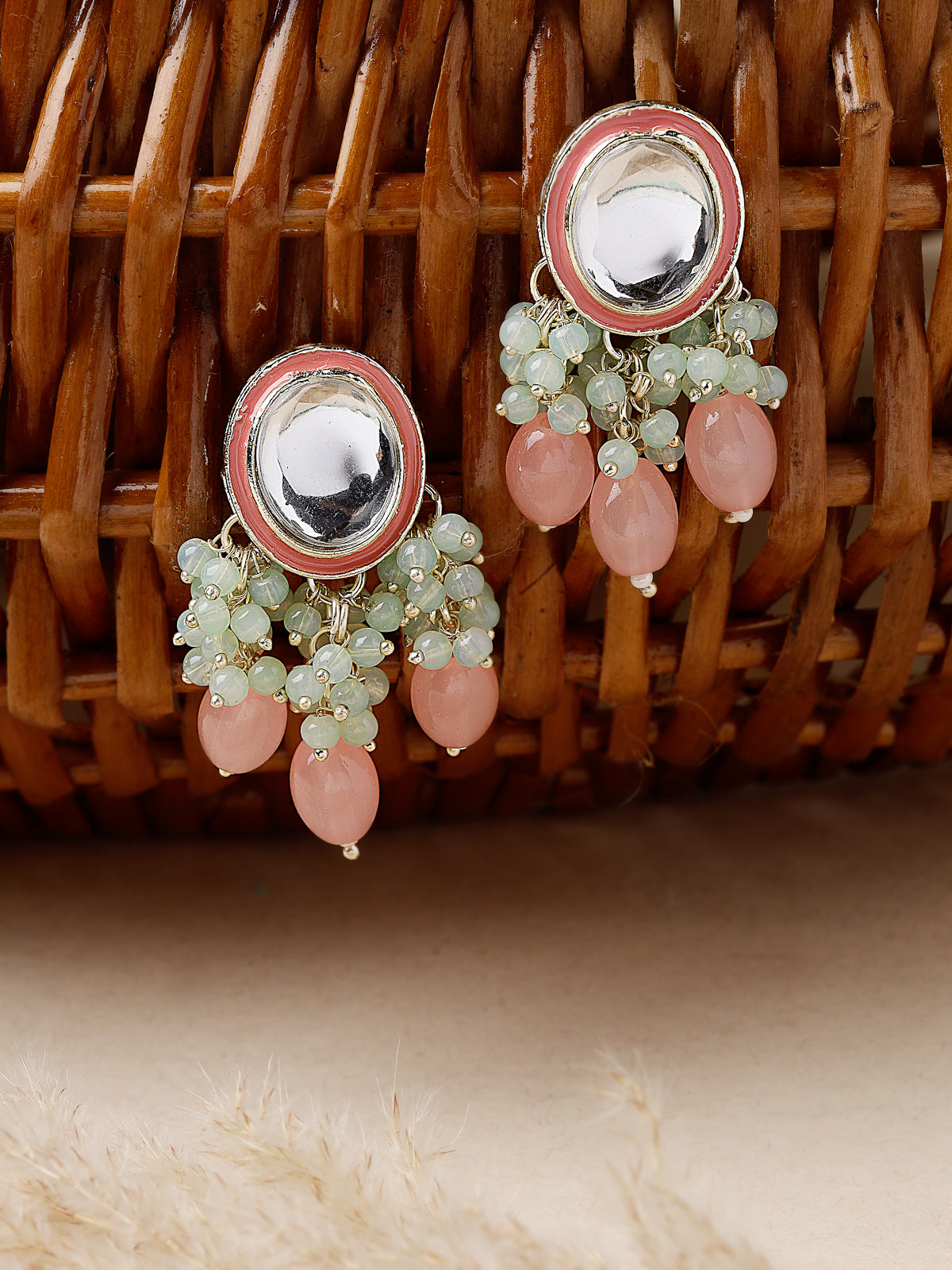 Studio Sukkhi Stylish Gold Plated Pink & White Faux Beaded And Kundan Studded Meenakari Drop Earrings For Women And Girls E105756