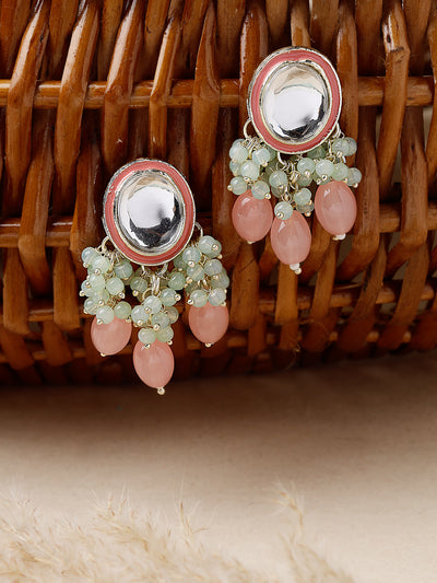 Studio Sukkhi Stylish Gold Plated Pink & White Faux Beaded And Kundan Studded Meenakari Drop Earrings For Women And Girls E105756