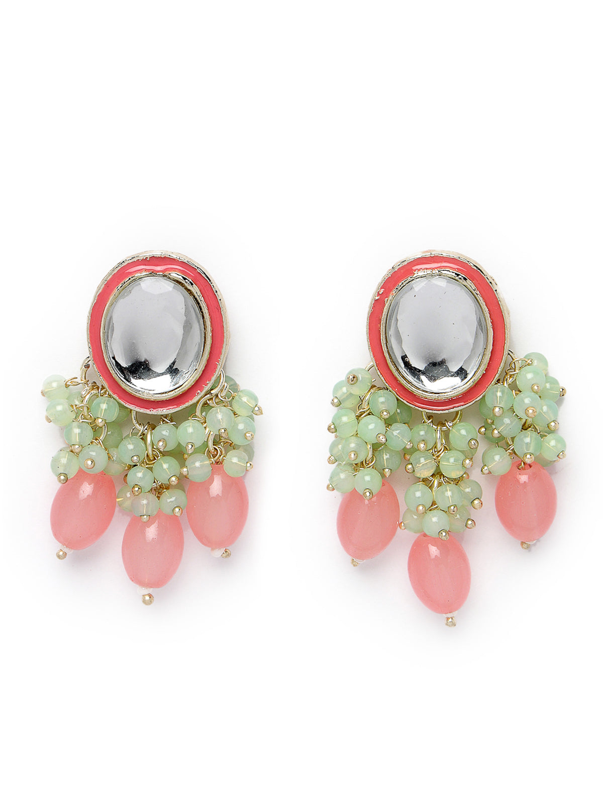 Studio Sukkhi Stylish Gold Plated Pink & White Faux Beaded And Kundan Studded Meenakari Drop Earrings For Women And Girls E105756