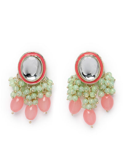 Studio Sukkhi Stylish Gold Plated Pink & White Faux Beaded And Kundan Studded Meenakari Drop Earrings For Women And Girls E105756
