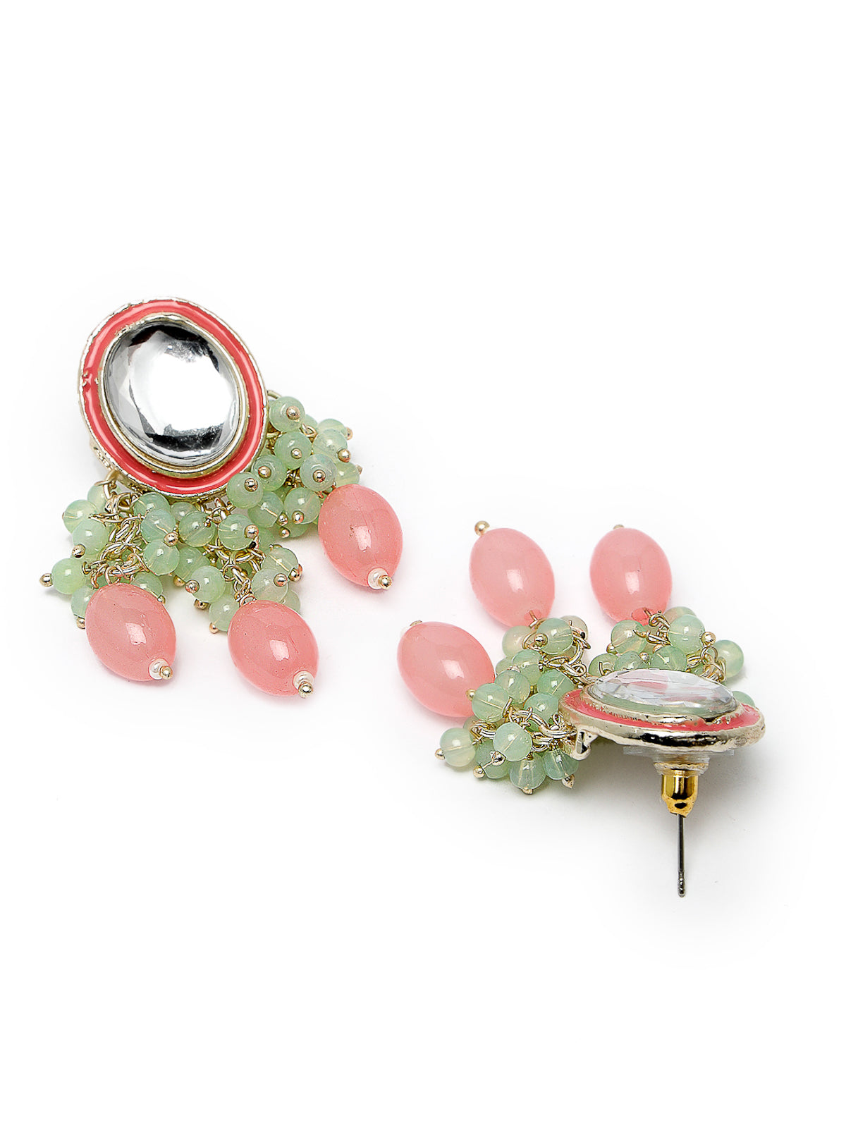 Studio Sukkhi Stylish Gold Plated Pink & White Faux Beaded And Kundan Studded Meenakari Drop Earrings For Women And Girls E105756