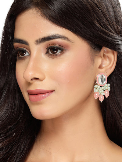Studio Sukkhi Stylish Gold Plated Pink & White Faux Beaded And Kundan Studded Meenakari Drop Earrings For Women And Girls E105756