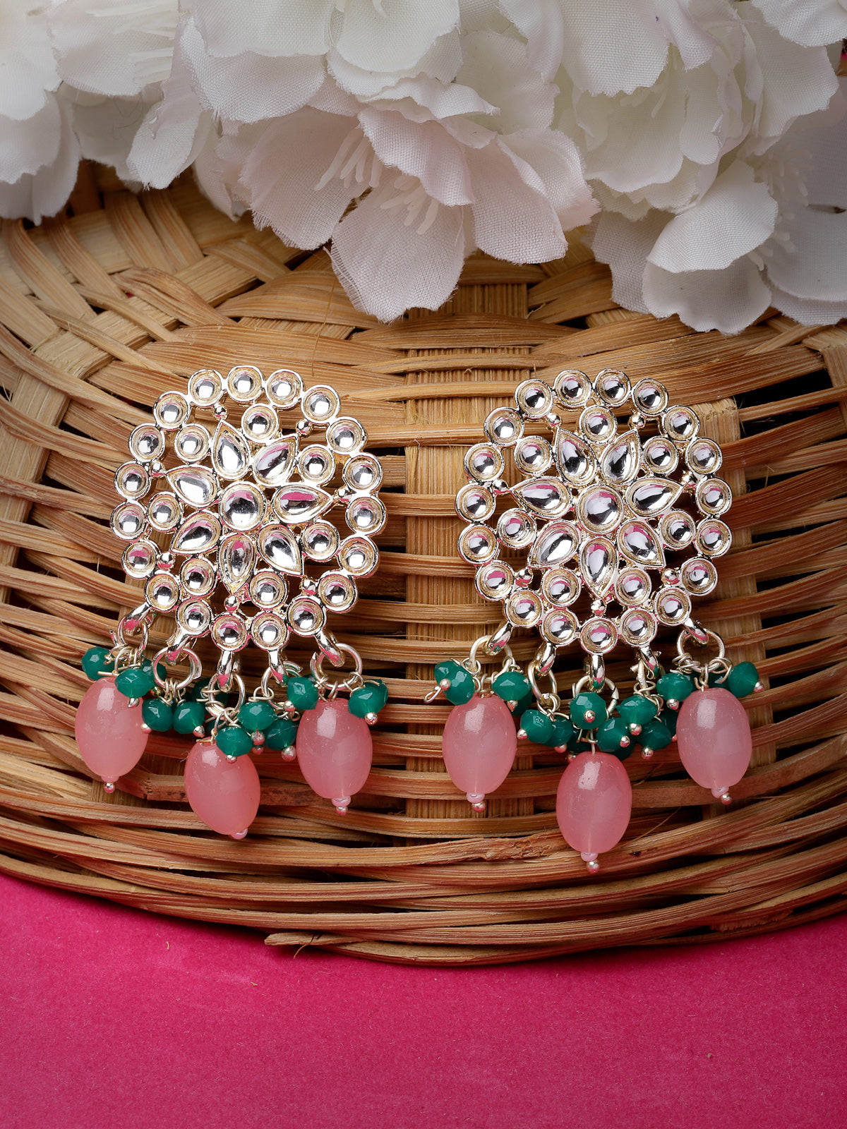 Studio Sukkhi Beautiful Gold Plated With Kundan Studded Pink & Green Stud Earrings For Women And Girls E105757