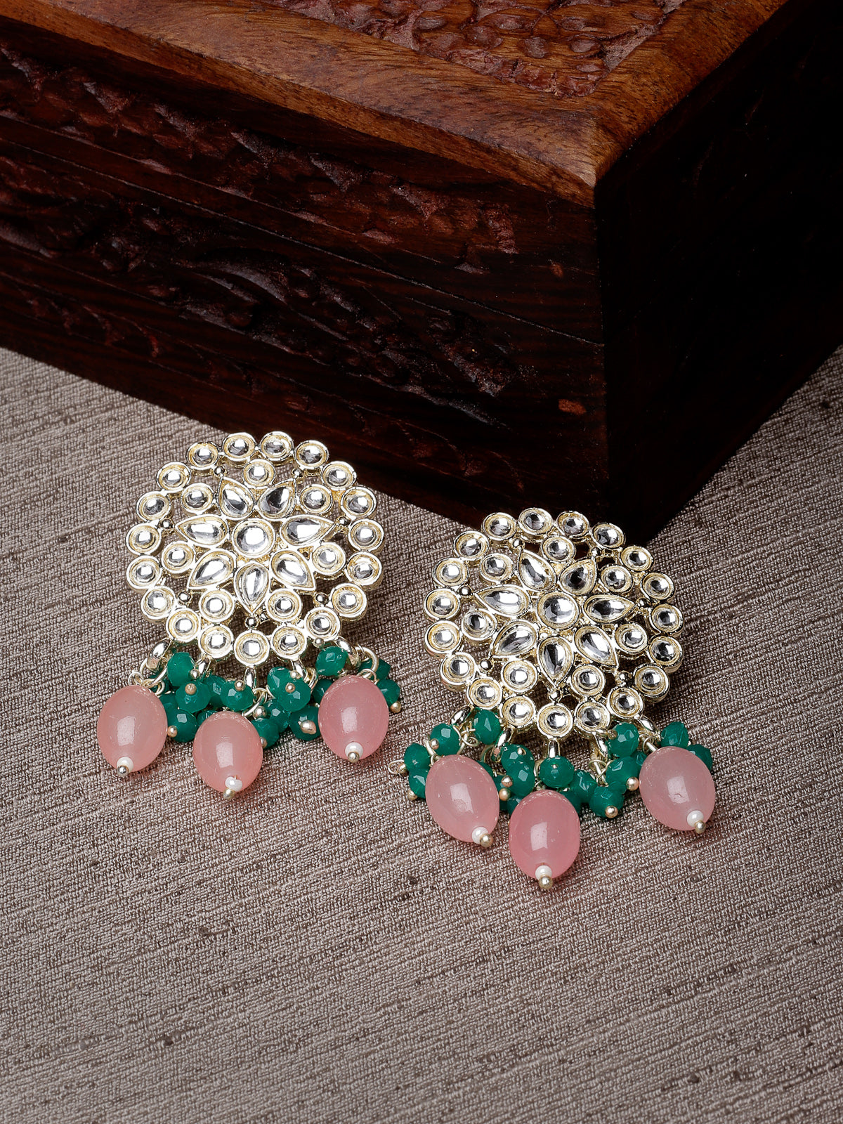 Studio Sukkhi Beautiful Gold Plated With Kundan Studded Pink & Green Stud Earrings For Women And Girls E105757