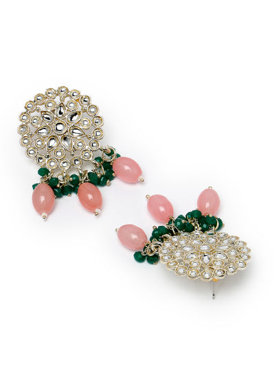 Studio Sukkhi Beautiful Gold Plated With Kundan Studded Pink & Green Stud Earrings For Women And Girls E105757