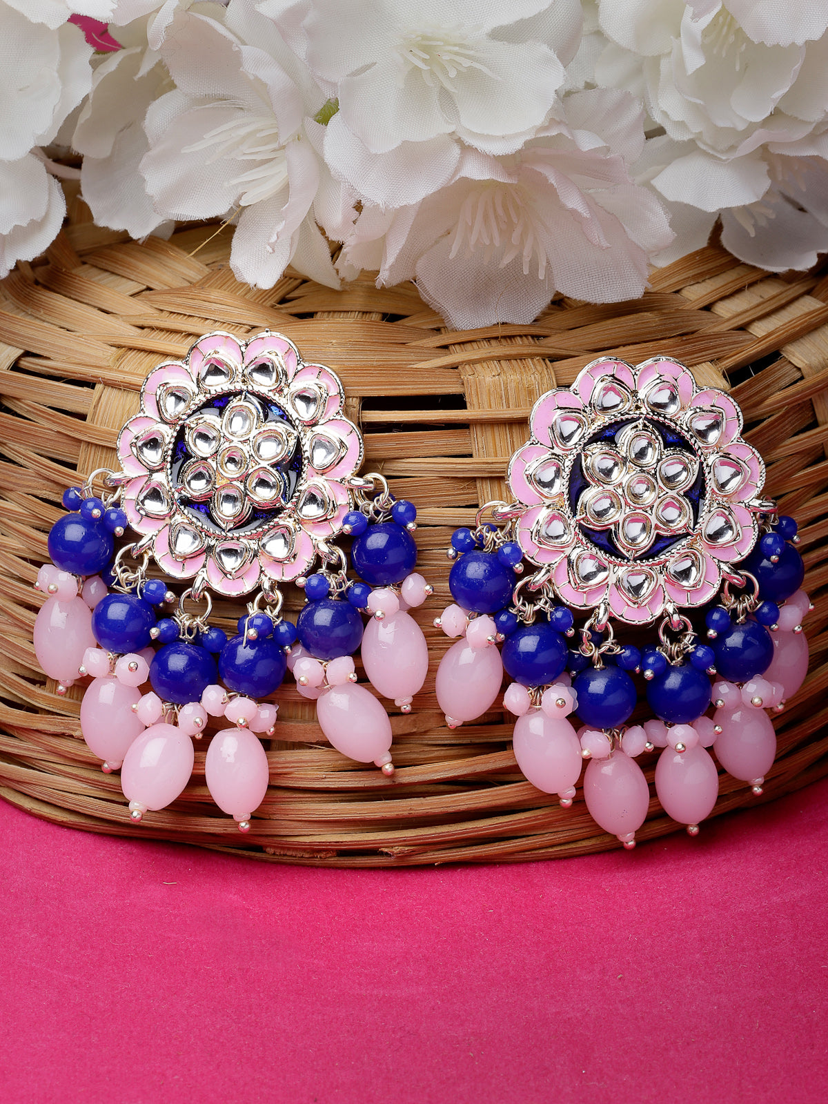 Studio Sukkhi Gold Tone Plated Traditional Kundan & Meenakari Pink Blue Studs Earring For Women And Girls E105760