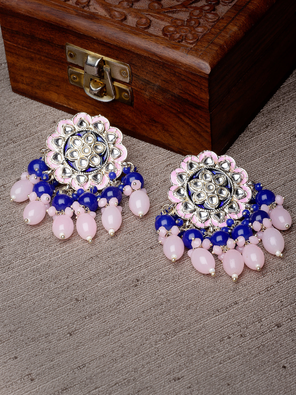 Studio Sukkhi Gold Tone Plated Traditional Kundan & Meenakari Pink Blue Studs Earring For Women And Girls E105760