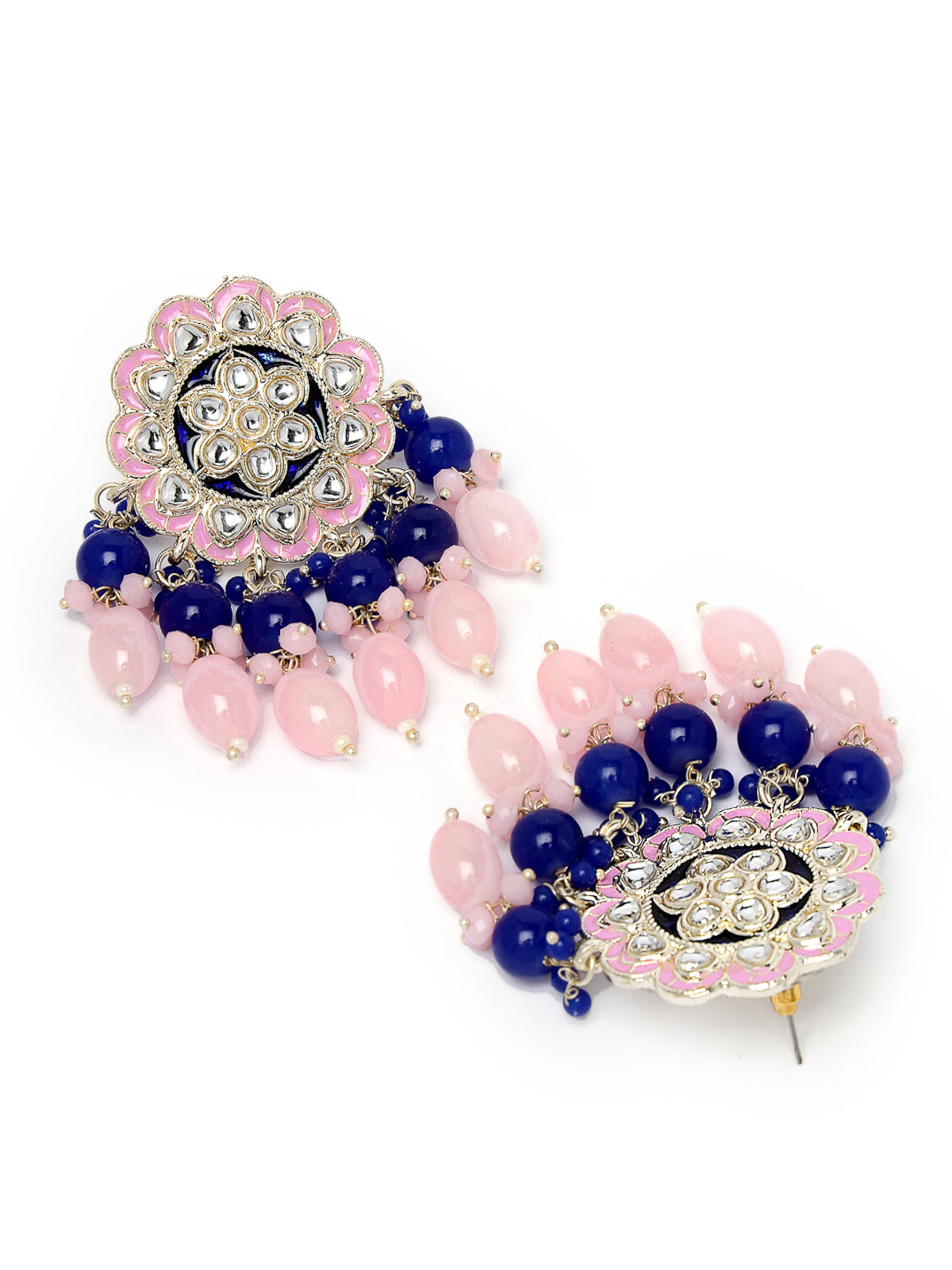Studio Sukkhi Gold Tone Plated Traditional Kundan & Meenakari Pink Blue Studs Earring For Women And Girls E105760