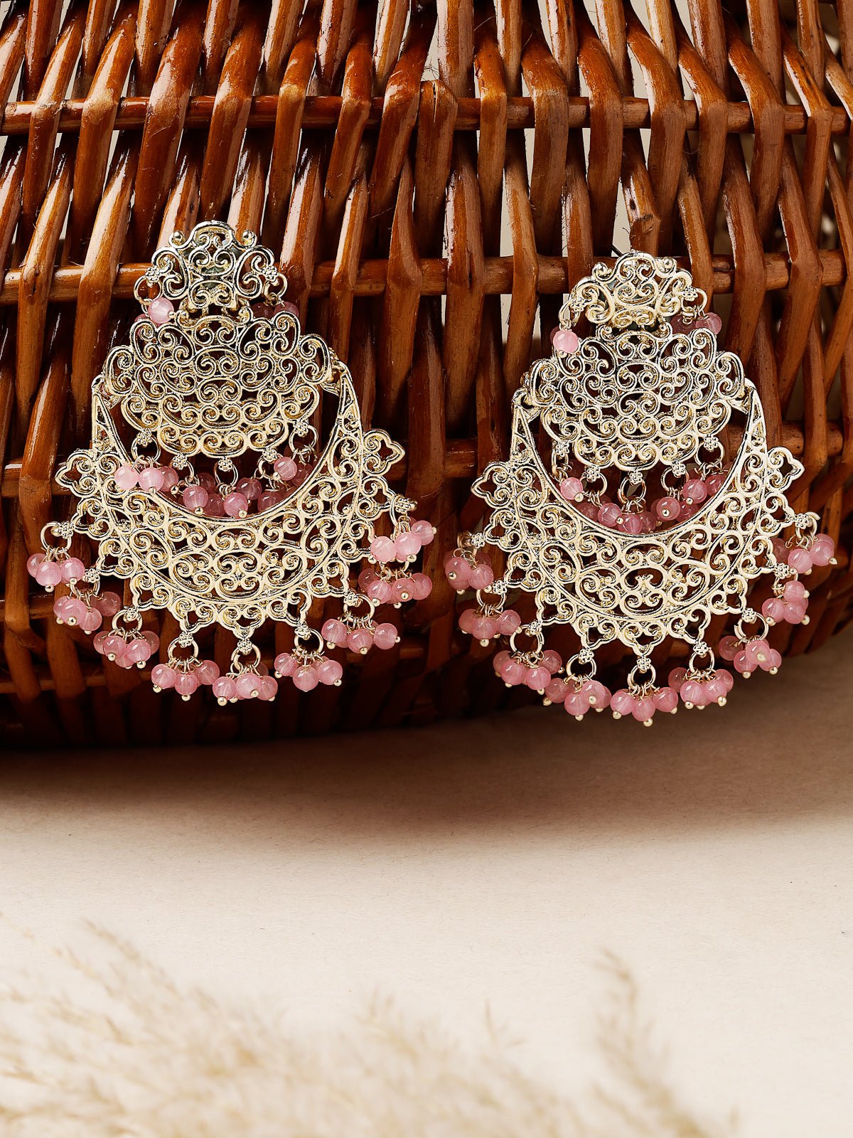 Studio Sukkhi Impressive Classy Gold Plated With Faux Beaded Pink Chandbali Earrings For Women And Girls E105762