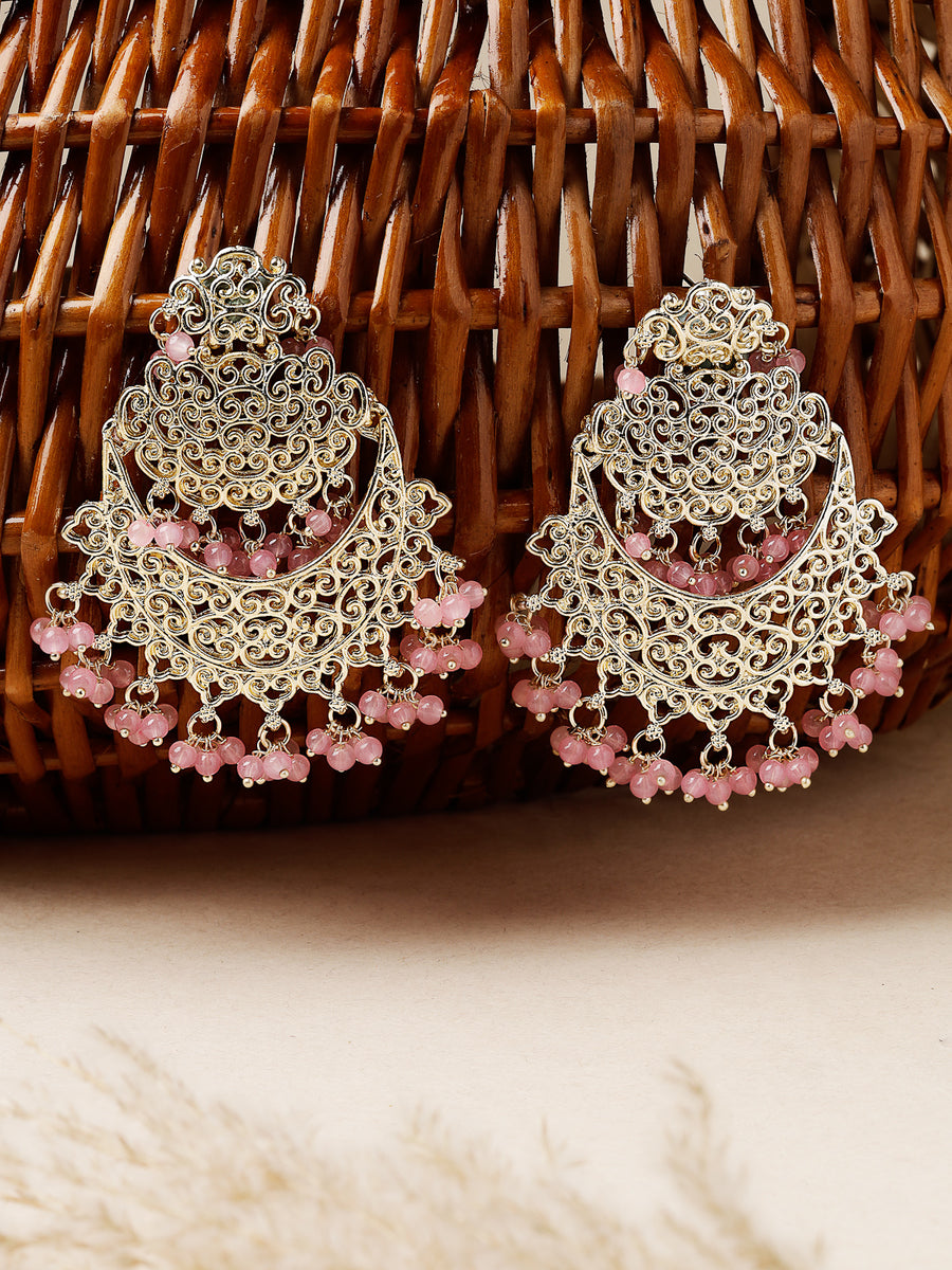 Studio Sukkhi Impressive Classy Gold Plated With Faux Beaded Pink Chandbali Earrings For Women And Girls E105762