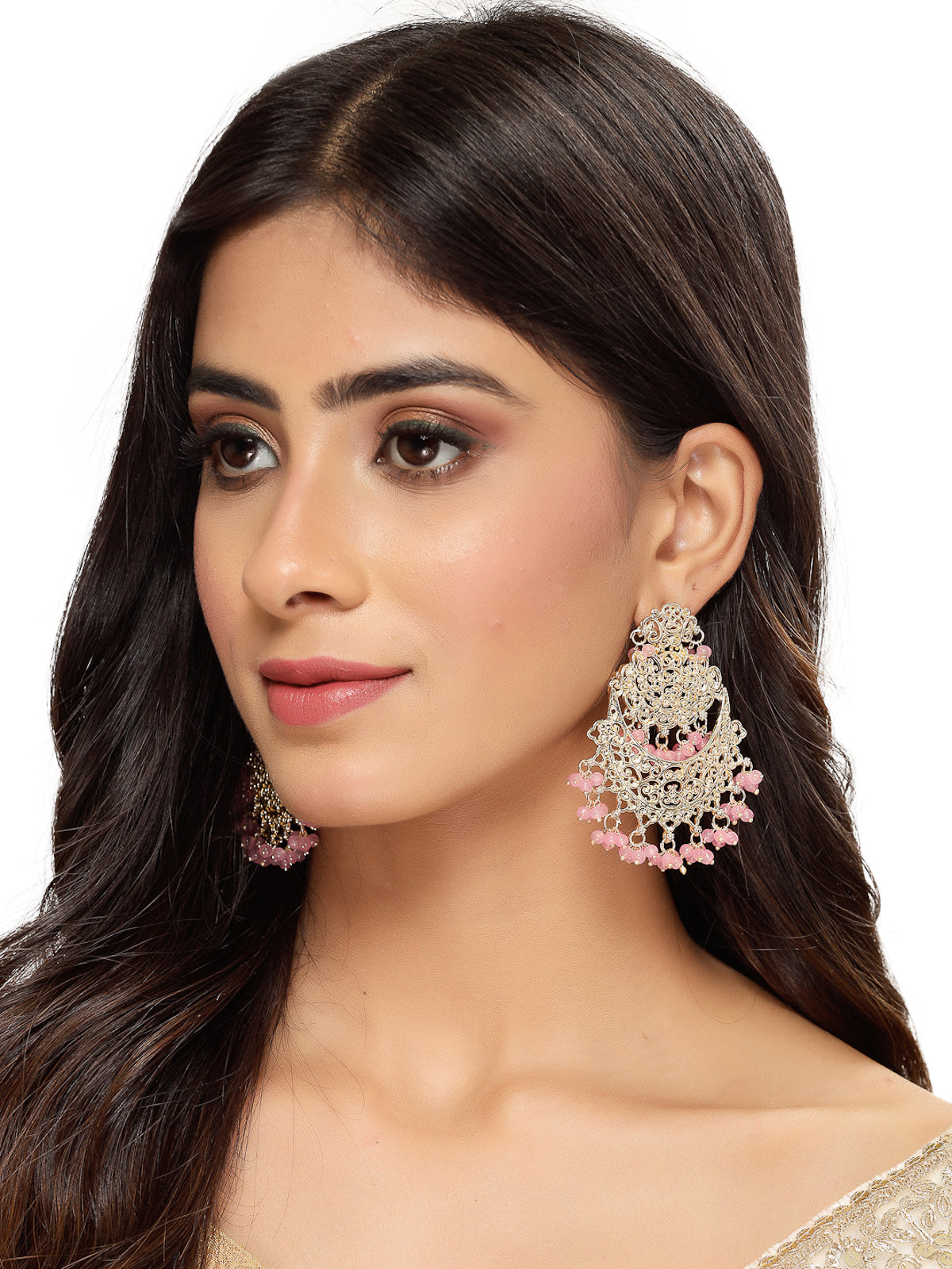 Studio Sukkhi Impressive Classy Gold Plated With Faux Beaded Pink Chandbali Earrings For Women And Girls E105762