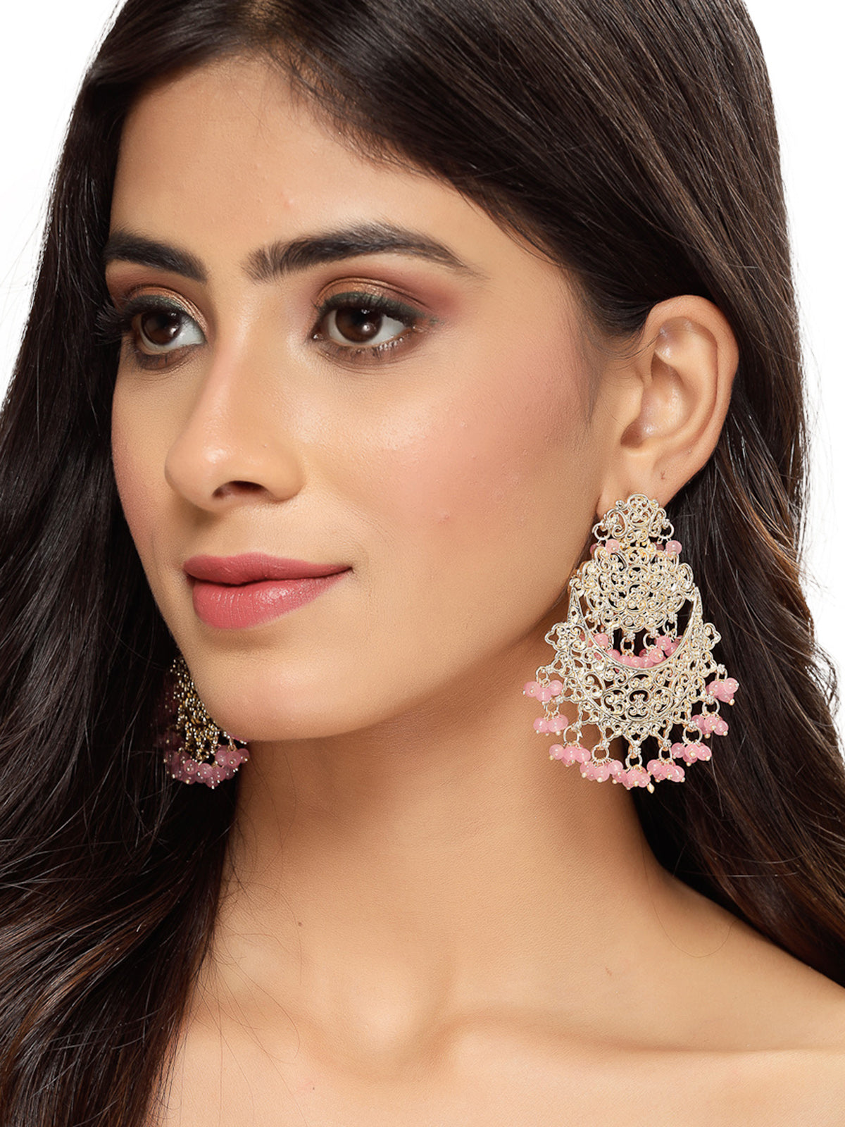 Studio Sukkhi Impressive Classy Gold Plated With Faux Beaded Pink Chandbali Earrings For Women And Girls E105762