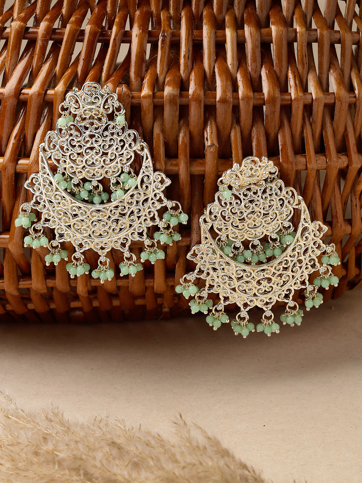Studio Sukkhi Trendy Gold Plated With Faux Beaded Green Chandbali Earrings For Women And Girls E105763