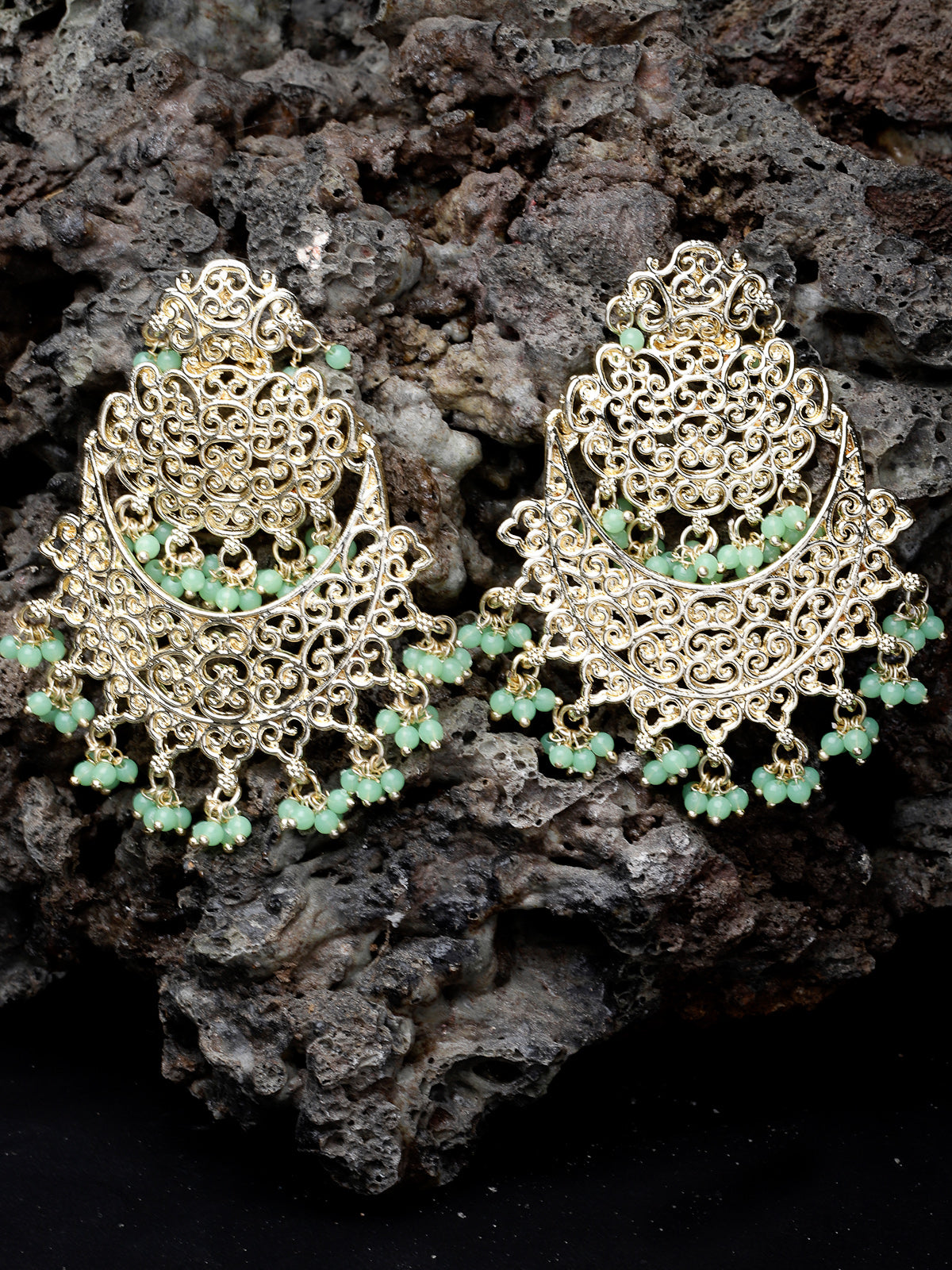 Studio Sukkhi Trendy Gold Plated With Faux Beaded Green Chandbali Earrings For Women And Girls E105763