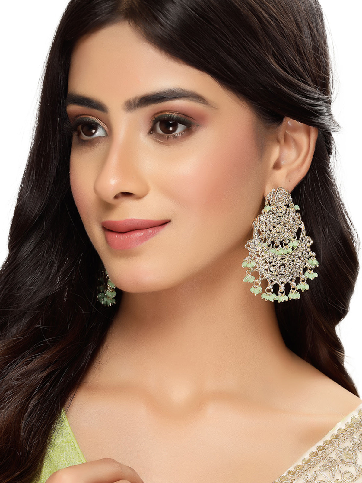Studio Sukkhi Trendy Gold Plated With Faux Beaded Green Chandbali Earrings For Women And Girls E105763