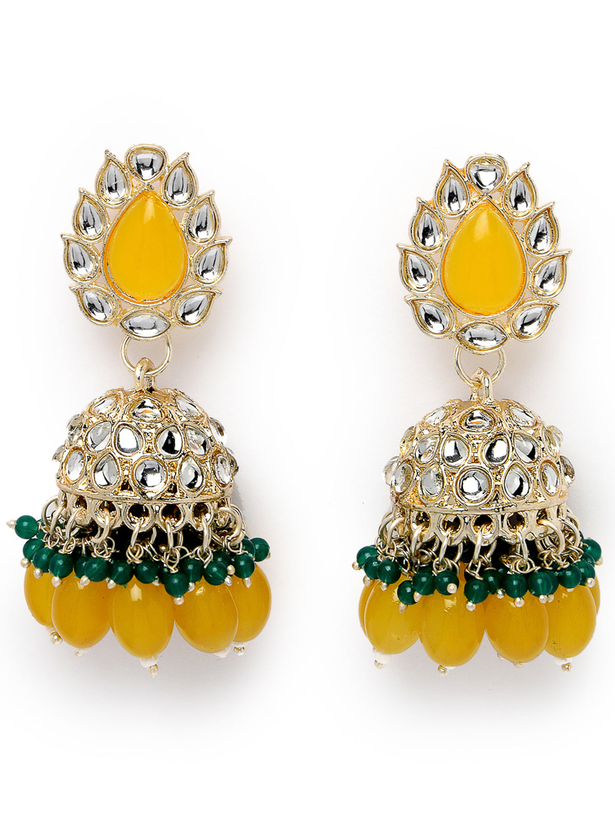 Studio Sukkhi Indian Traditional Gold Plated With Faux Beaded Yellow Green Kundan Jhumka/Jhumki Earrings For Women And Girls E105764