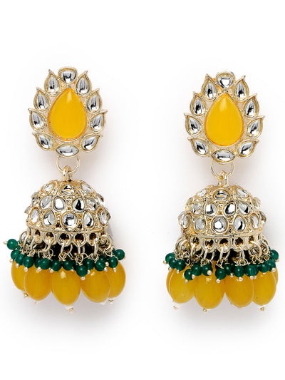 Studio Sukkhi Indian Traditional Gold Plated With Faux Beaded Yellow Green Kundan Jhumka/Jhumki Earrings For Women And Girls E105764