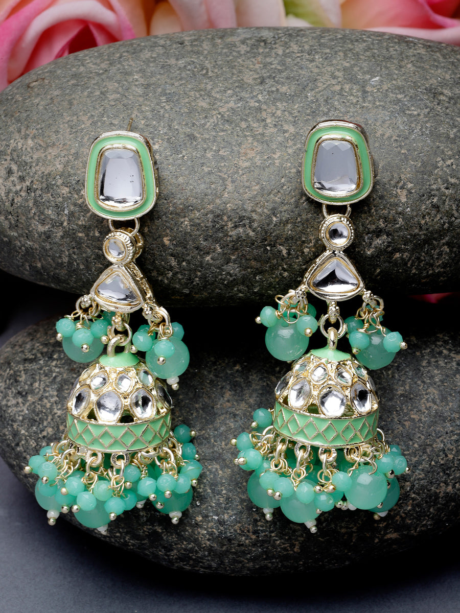 Studio Sukkhi Classic Kundan With Meenakari Gold Plated Green Jhumka/Jhumki Earrings For Women And Girls E105765