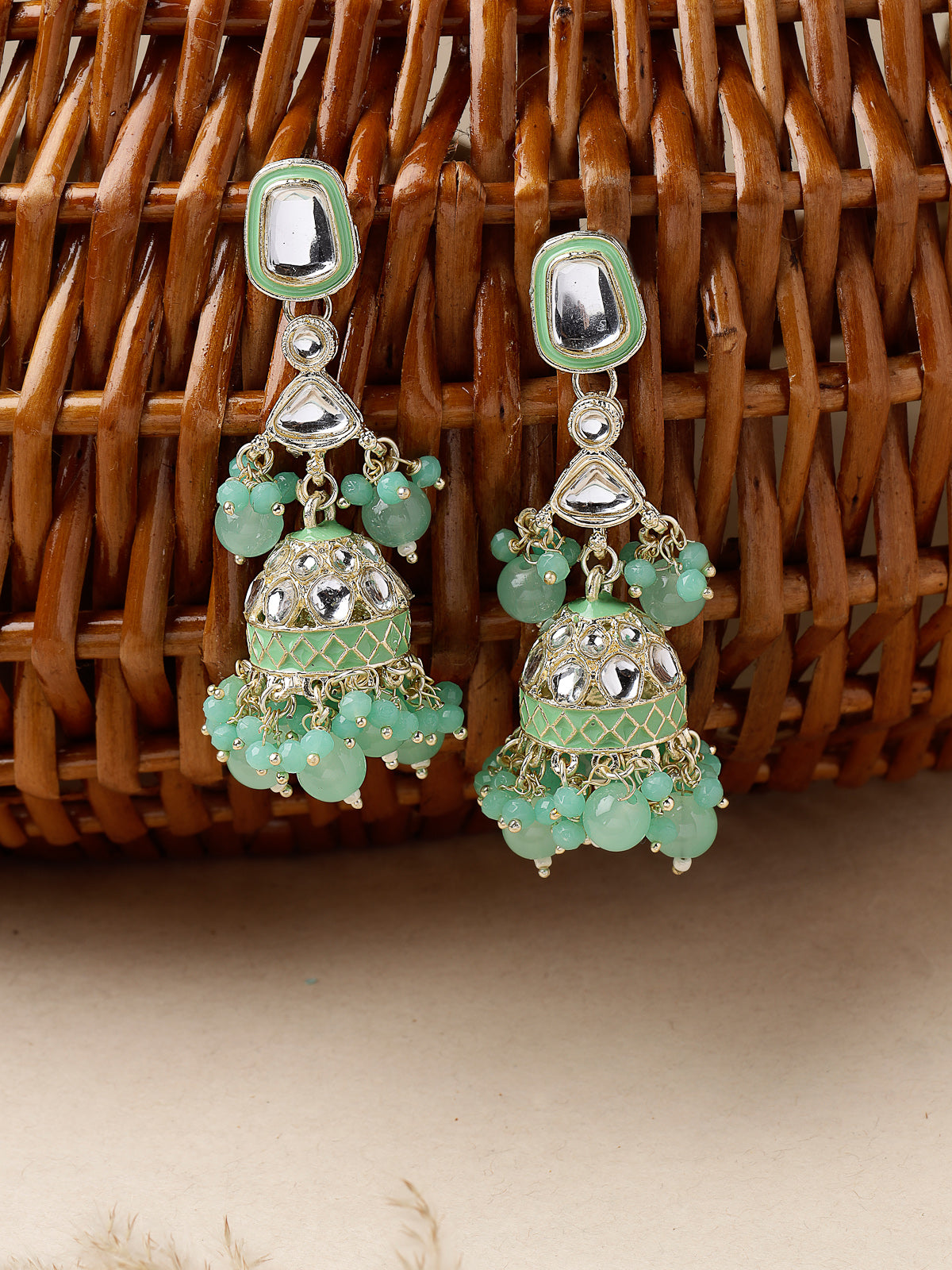 Studio Sukkhi Classic Kundan With Meenakari Gold Plated Green Jhumka/Jhumki Earrings For Women And Girls E105765