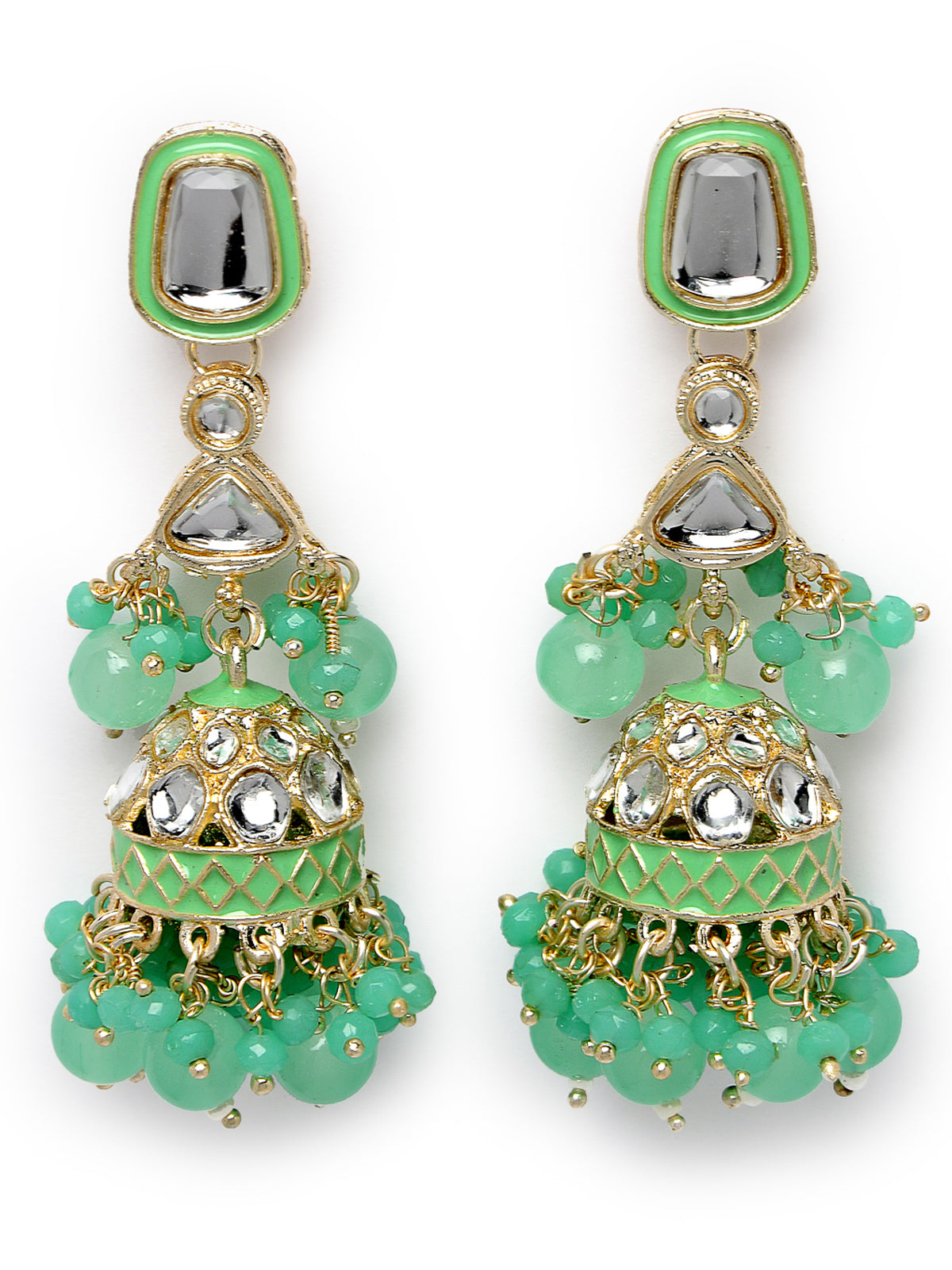 Studio Sukkhi Classic Kundan With Meenakari Gold Plated Green Jhumka/Jhumki Earrings For Women And Girls E105765