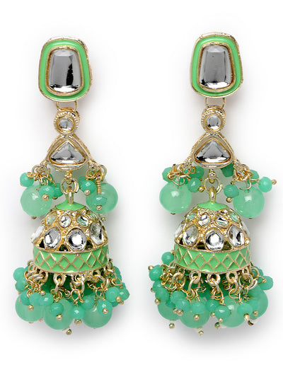 Studio Sukkhi Classic Kundan With Meenakari Gold Plated Green Jhumka/Jhumki Earrings For Women And Girls E105765