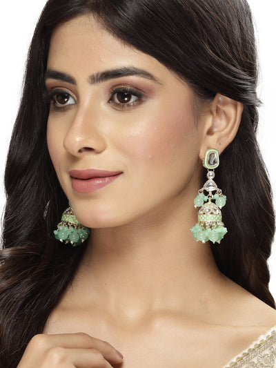 Studio Sukkhi Classic Kundan With Meenakari Gold Plated Green Jhumka/Jhumki Earrings For Women And Girls E105765