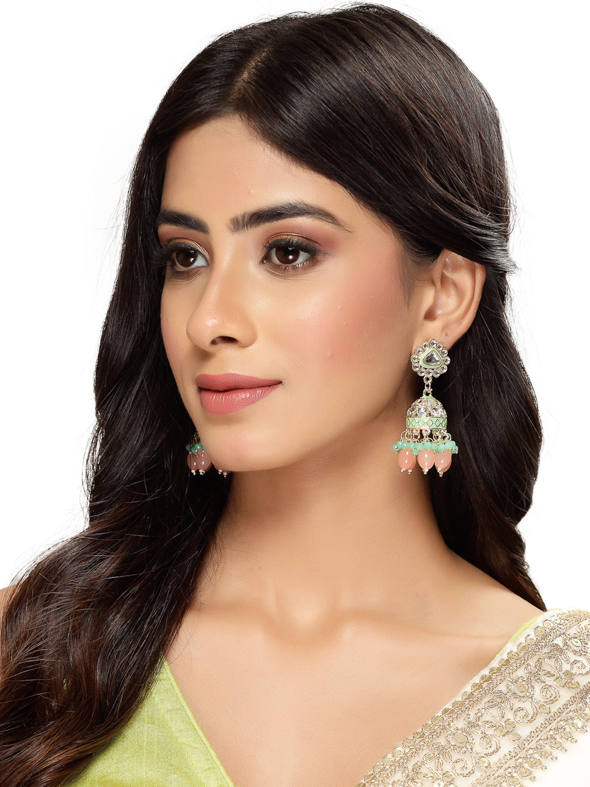 Studio Sukkhi Lavish Kundan With Meenakari Gold Plated Mint Green Jhumka/Jhumki Earrings For Women And Girls E105766