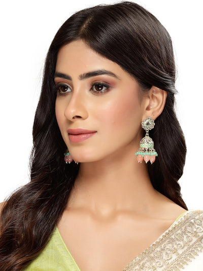 Studio Sukkhi Lavish Kundan With Meenakari Gold Plated Mint Green Jhumka/Jhumki Earrings For Women And Girls E105766