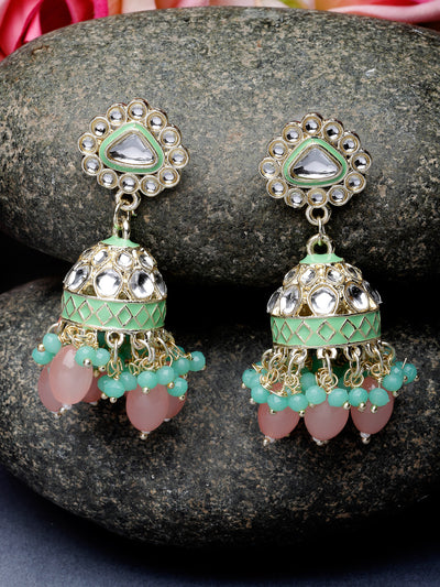 Studio Sukkhi Lavish Kundan With Meenakari Gold Plated Mint Green Jhumka/Jhumki Earrings For Women And Girls E105766