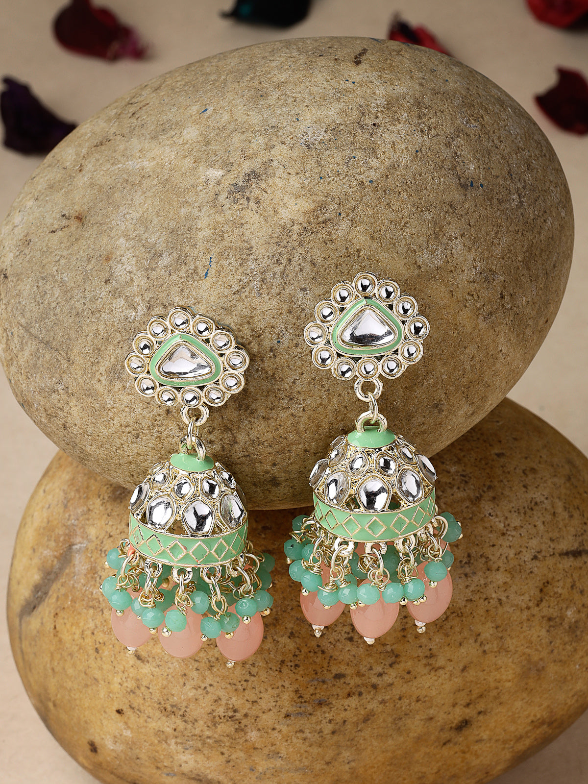 Studio Sukkhi Lavish Kundan With Meenakari Gold Plated Mint Green Jhumka/Jhumki Earrings For Women And Girls E105766