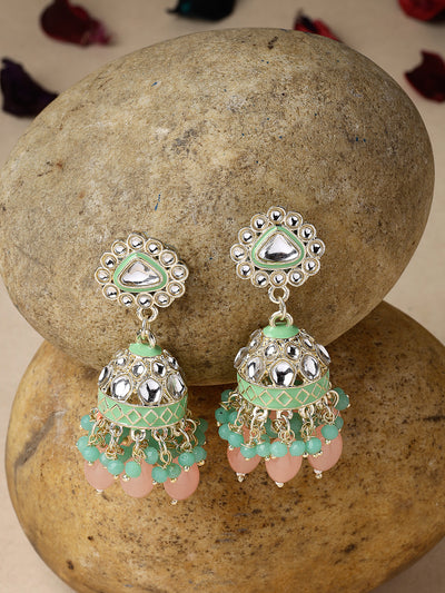 Studio Sukkhi Lavish Kundan With Meenakari Gold Plated Mint Green Jhumka/Jhumki Earrings For Women And Girls E105766