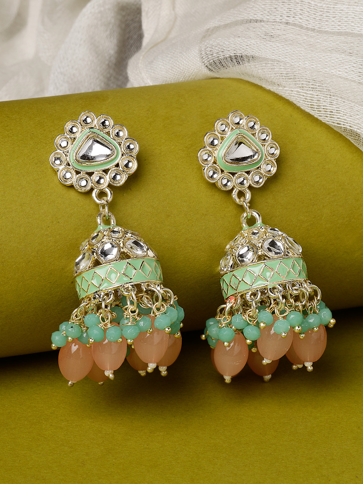 Studio Sukkhi Lavish Kundan With Meenakari Gold Plated Mint Green Jhumka/Jhumki Earrings For Women And Girls E105766