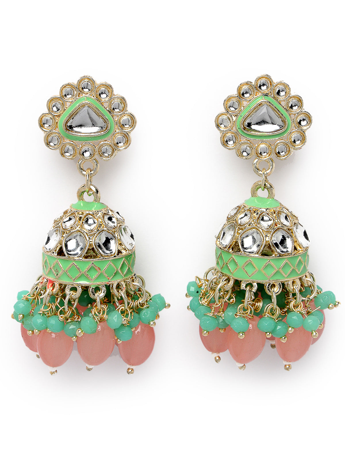 Studio Sukkhi Lavish Kundan With Meenakari Gold Plated Mint Green Jhumka/Jhumki Earrings For Women And Girls E105766