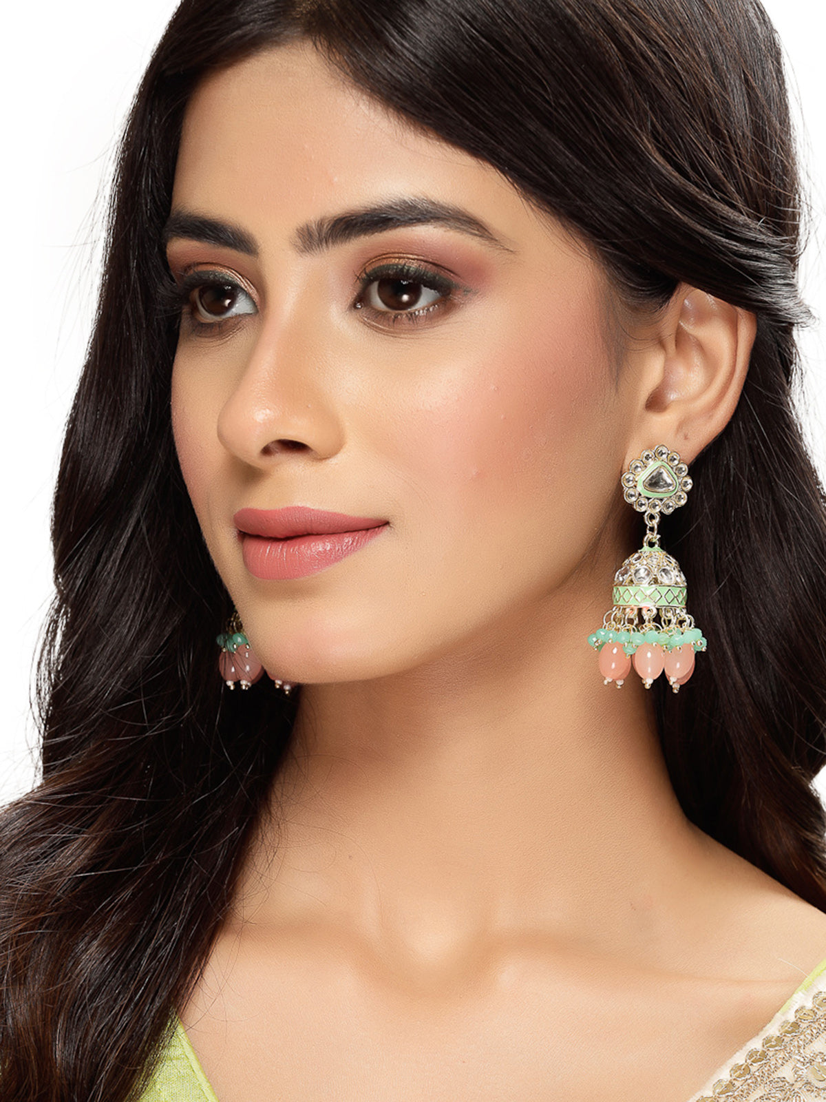 Studio Sukkhi Lavish Kundan With Meenakari Gold Plated Mint Green Jhumka/Jhumki Earrings For Women And Girls E105766