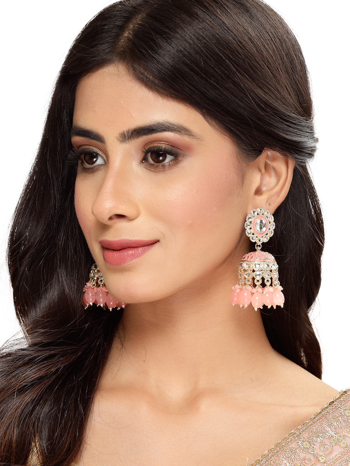 Studio Sukkhi Attractive Gold Plated Kundan With Meenakari Pink Jhumka/Jhumki Earrings For Women And Girls E105767