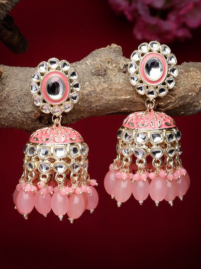 Studio Sukkhi Attractive Gold Plated Kundan With Meenakari Pink Jhumka/Jhumki Earrings For Women And Girls E105767