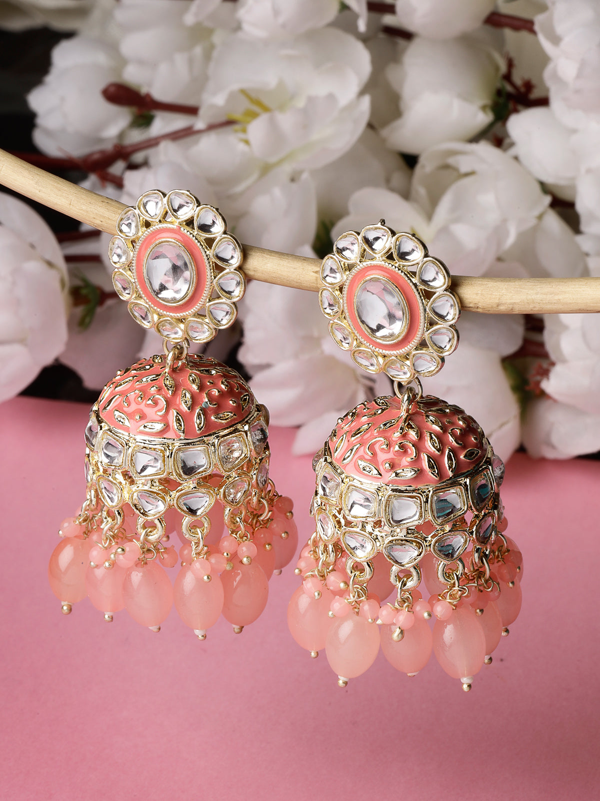 Studio Sukkhi Attractive Gold Plated Kundan With Meenakari Pink Jhumka/Jhumki Earrings For Women And Girls E105767