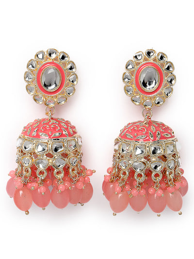 Studio Sukkhi Attractive Gold Plated Kundan With Meenakari Pink Jhumka/Jhumki Earrings For Women And Girls E105767