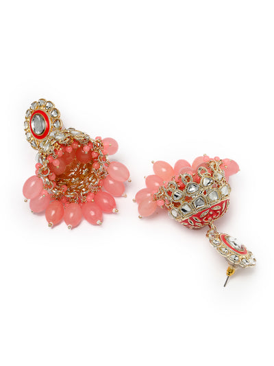 Studio Sukkhi Attractive Gold Plated Kundan With Meenakari Pink Jhumka/Jhumki Earrings For Women And Girls E105767