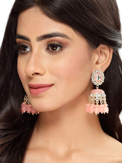 Studio Sukkhi Attractive Gold Plated Kundan With Meenakari Pink Jhumka/Jhumki Earrings For Women And Girls E105767