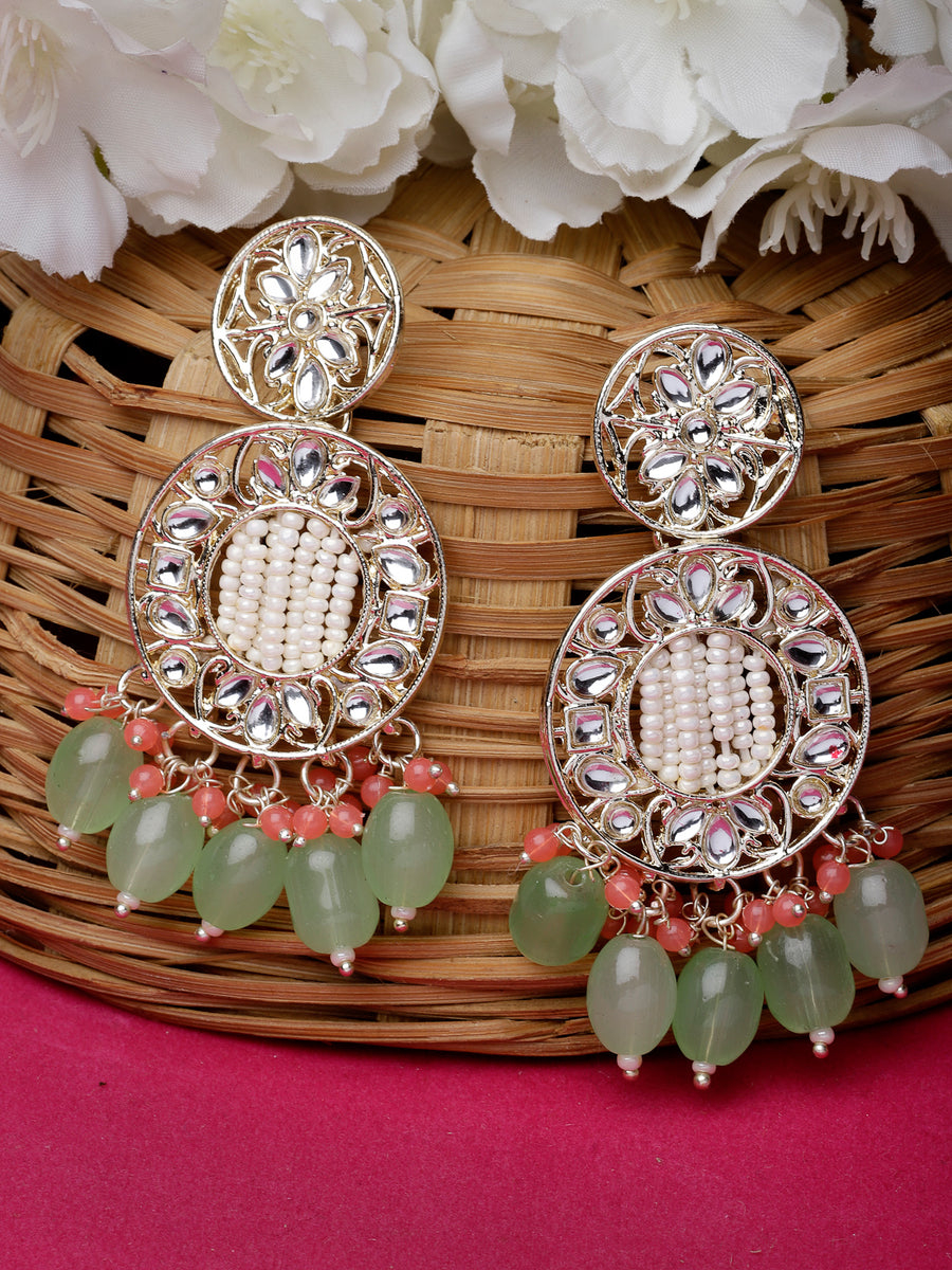 Studio Sukkhi Classical Gold Plated Kundan Studded Mint Green Dangle Drop Earrings For Women And Girls E105768