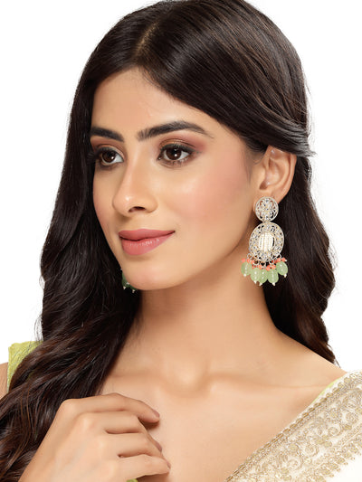 Studio Sukkhi Classical Gold Plated Kundan Studded Mint Green Dangle Drop Earrings For Women And Girls E105768