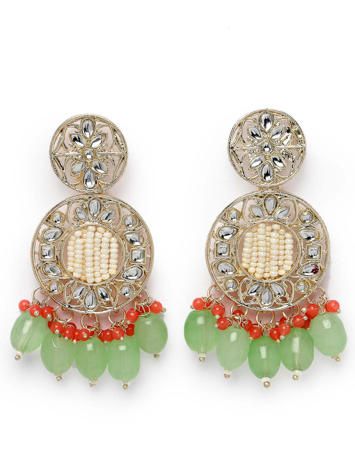 Studio Sukkhi Classical Gold Plated Kundan Studded Mint Green Dangle Drop Earrings For Women And Girls E105768