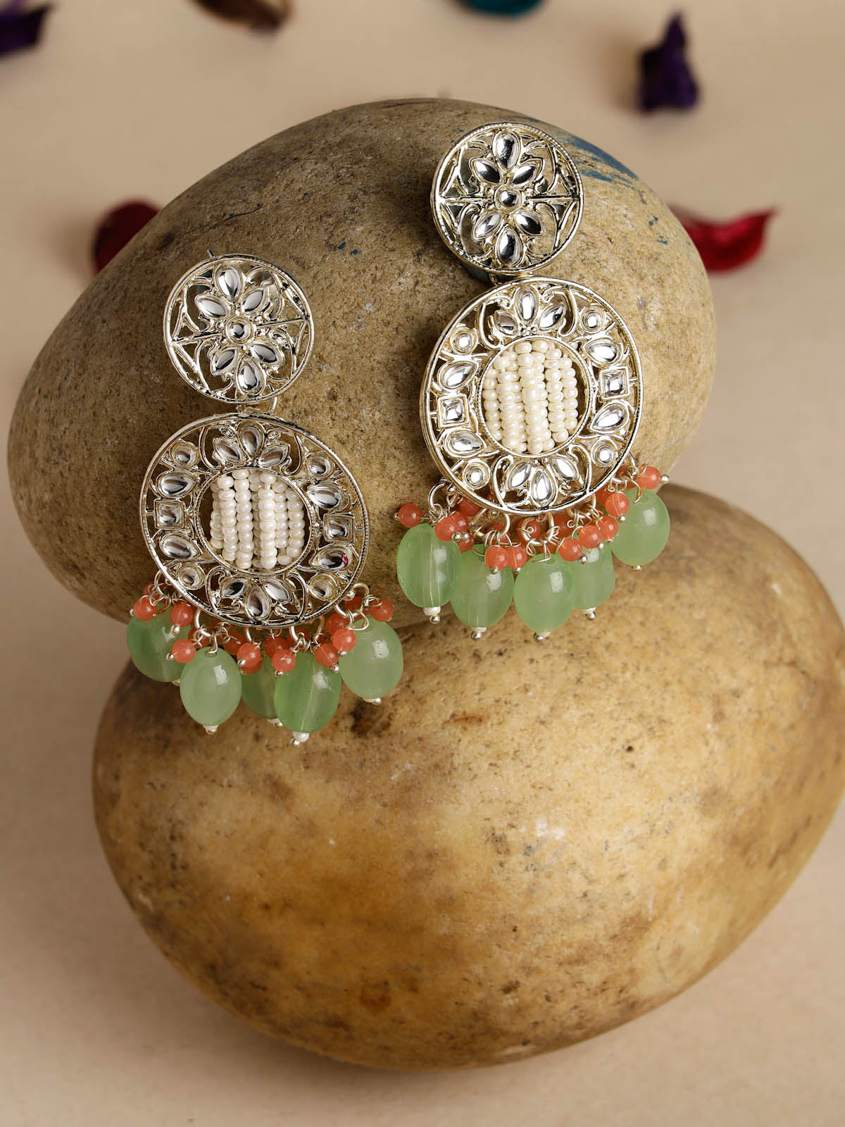 Studio Sukkhi Classical Gold Plated Kundan Studded Mint Green Dangle Drop Earrings For Women And Girls E105768