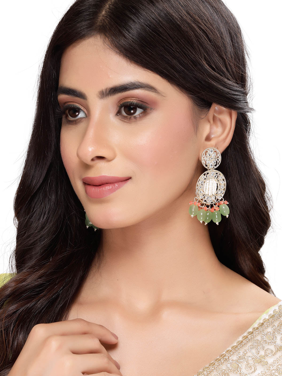 Studio Sukkhi Classical Gold Plated Kundan Studded Mint Green Dangle Drop Earrings For Women And Girls E105768