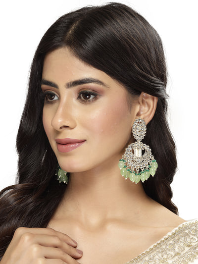 Studio Sukkhi Fashionable Gold Plated Mint Green Faux Beads with Kundan Studded Dangle & Drop Earrings For Women And Girls E105769